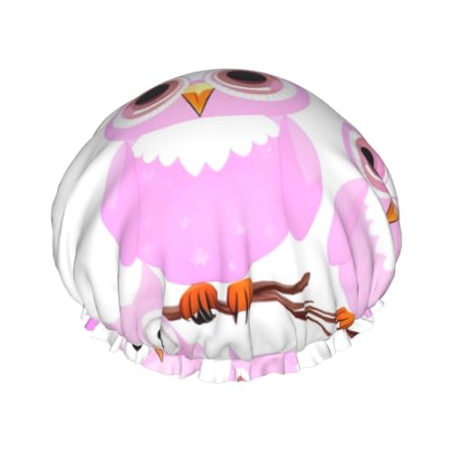 Niedliche Eule, doppellagige Damen-Duschhaube, wiederverwendbar, großes Design, geeignet für alle Haarlängen, geeignet für Mädchen, Spa und Heimsalon. von WZYCWB