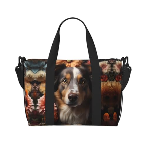 Niedlicher Hund mit Blumen Damen Handtasche Crossbody Reisetasche Casual Handtasche mit Reißverschluss Geeignet für Arbeit, Reisen, Fitness, Reisen von WZYCWB