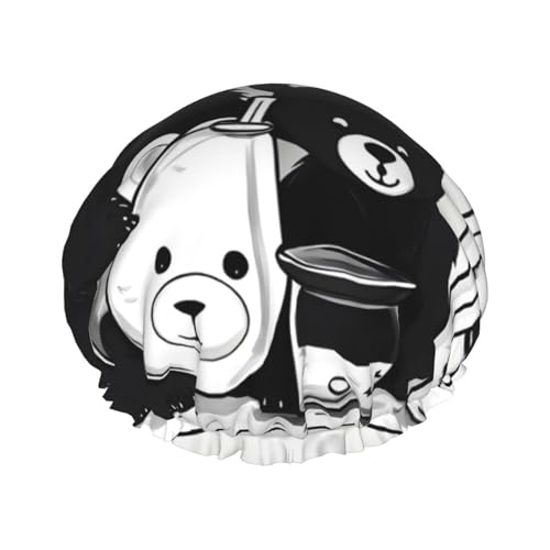 Niedlicher Milchflaschen-Bär, doppellagige Damen-Duschkappe, wiederverwendbar, großes Design, geeignet für alle Haarlängen, geeignet für Mädchen, Spa und Heimsalon. von WZYCWB