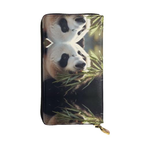Panda Eating Bambus gemustertes Leder lange Geldbörse (19,1 x 10,4 cm) | Extra großes Multifunktionsfach | tolles Geschenk von WZYCWB