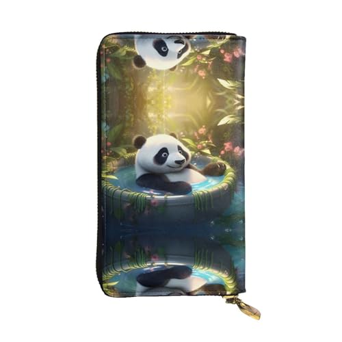 Panda Taking a Bath gemusterte lange Geldbörse aus Leder (19,1 x 10,4 cm), extra großes Multifunktionsfach, tolles Geschenk von WZYCWB