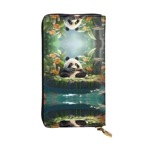 Panda im Pool gemusterte lange Geldbörse aus Leder (19,1 x 10,4 cm), extra großes Multifunktionsfach, tolles Geschenk von WZYCWB