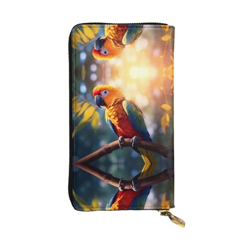 Papagei auf einem Ast gemusterte lange Geldbörse aus Leder (19,1 x 10,4 cm), extra großes Multifunktionsfach, tolles Geschenk von WZYCWB