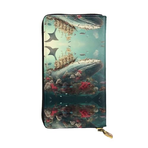 Parade of Whales gemusterte lange Geldbörse aus Leder (19,1 x 10,4 cm), extra großes Multifunktionsfach, tolles Geschenk von WZYCWB