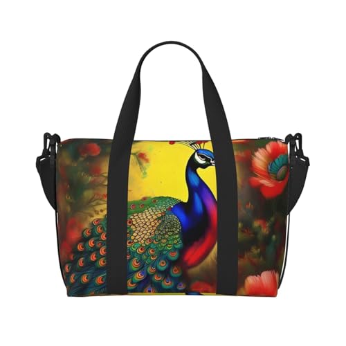 Peacock Flowers Damen Handheld Crossbody Reisetasche Casual Handtasche mit Reißverschluss Geeignet für Arbeit Reisen Fitness Reisen Schwarz Einheitsgröße Peacock Flowers Damen Handheld Crossbody Reisetasche Casual Handtasche mit Reißverschluss Geeignet für Arbeit Reisen Fitness Reisen Schwarz Einheitsgröße von WZYCWB