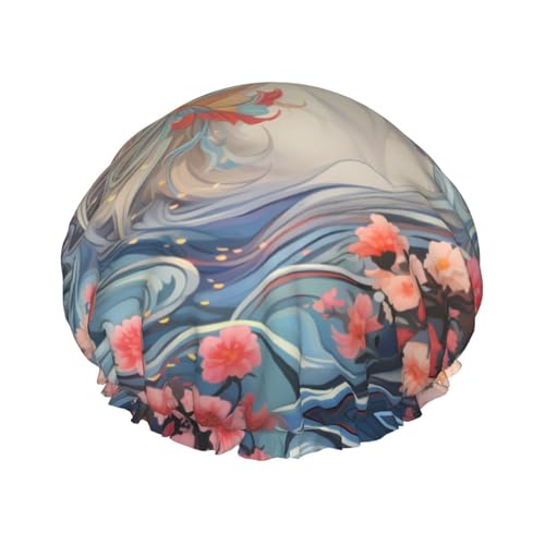 Pferde im Fluss Doppellagige Damen-Duschhaube, wiederverwendbar, großes Design, geeignet für alle Haarlängen, geeignet für Mädchen, Spa und Heimsalon. von WZYCWB