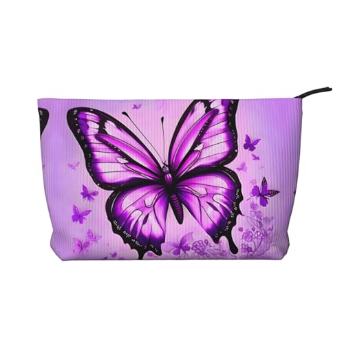 Purple Butterfly Damen-Kosmetiktasche aus Kord, tragbare Geldbörse mit Reißverschluss, geeignet für Reisen und die tägliche Aufbewahrung von Kosmetika von WZYCWB