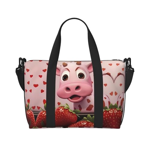 Rosa Kuh mit Erdbeeren Damen Handtasche Crossbody Reisetasche Casual Handtasche mit Reißverschluss Geeignet für Arbeit Reisen Fitness Reisen von WZYCWB