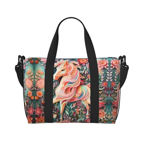 Rosa Papierschnitt Einhorn Damen Handheld Crossbody Reisetasche Casual Handtasche mit Reißverschluss Geeignet für Arbeit, Reisen, Fitness, Reisen von WZYCWB