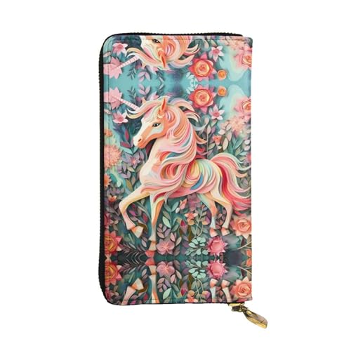 Rosa Papierschnitt Einhorn gemusterte Leder lange Geldbörse (19,1 x 10,4 cm) | Extra großes Multifunktionsfach | tolles Geschenk von WZYCWB