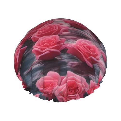 Rosen am Meer Doppellagige Damen-Duschhaube, wiederverwendbar, großes Design, geeignet für alle Haarlängen, geeignet für Mädchen, Spa und Heimsalon. von WZYCWB