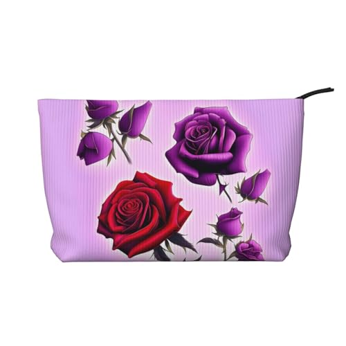 Rote und violette Rosen. Damen-Kosmetiktasche aus Kord, tragbare Geldbörse mit Reißverschluss, geeignet für Reisen und die tägliche Aufbewahrung von Kosmetika Rote und violette Rosen. Damen-Kosmetiktasche aus Kord, tragbare Geldbörse mit Reißverschluss, geeignet für Reisen und die tägliche Aufbewahrung von Kosmetika von WZYCWB