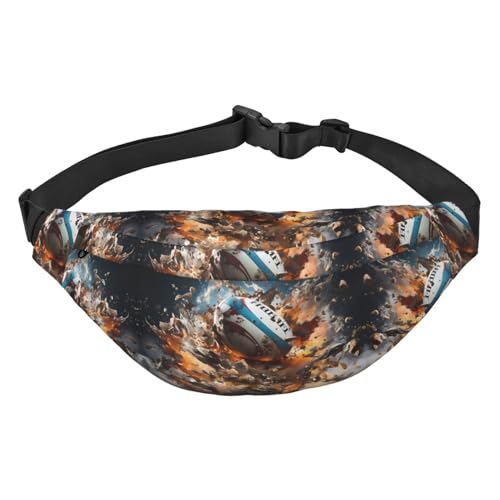 Rugby on Fire Reise-Hüfttasche, geeignet für Sport, Laufen, Radfahren, Reisen, Angeln, Jungen, große Crossbody-Hüfttasche von WZYCWB