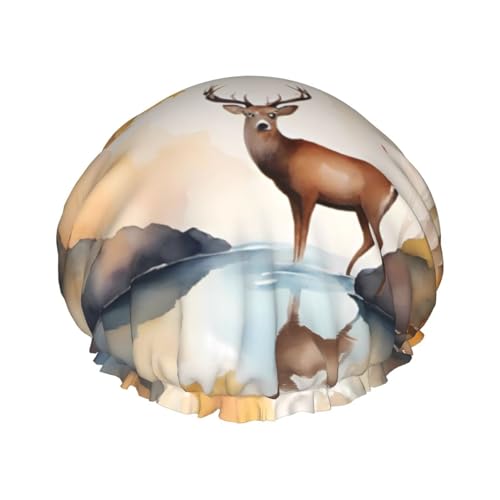 Schöne Hirsch-Doppelschicht-Damen-Duschhaube, wiederverwendbar, großes Design, geeignet für alle Haarlängen, geeignet für Mädchen, Spa und Heimsalon. von WZYCWB