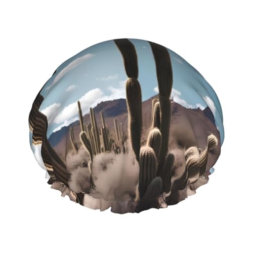 Schöne Kaktus-Doppelschicht-Damen-Duschhaube, wiederverwendbar, großes Design, geeignet für alle Haarlängen, geeignet für Mädchen, Spa und Heimsalon. von WZYCWB