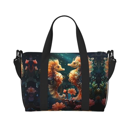 Schöne Seepferdchen Paar Damen Handheld Crossbody Reisetasche Casual Handtasche mit Reißverschluss Geeignet für Arbeit Reisen Fitness Reisen Schwarz Einheitsgröße Schöne Seepferdchen Paar Damen Handheld Crossbody Reisetasche Casual Handtasche mit Reißverschluss Geeignet für Arbeit Reisen Fitness Reisen Schwarz Einheitsgröße von WZYCWB