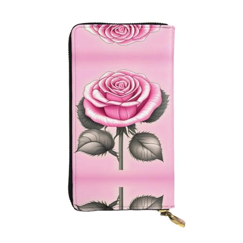 Schöne rosa Rosen gemusterte Leder lange Geldbörse (19,1 x 10,4 cm) | extra großes Multifunktionsfach | tolles Geschenk von WZYCWB