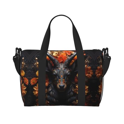 Schwarze Antilope mit Blumen Damen Handtasche Crossbody Reisetasche Casual Handtasche mit Reißverschluss Geeignet für Arbeit Reisen Fitness Reisen von WZYCWB