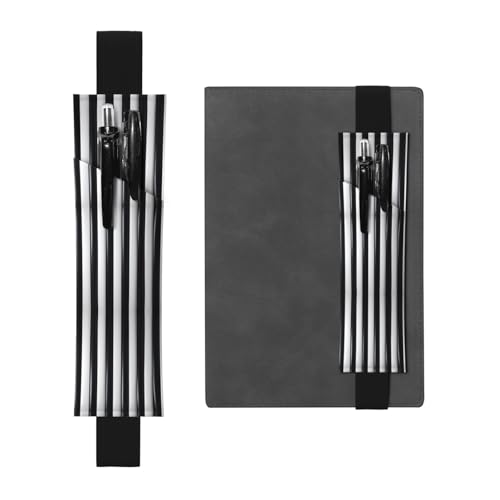 Schwarzer und weißer gestreifter PVC-Stifthalter mit großem Fassungsvermögen und kreativem Tagebuch-Stifttaschen-Set mit Gummiband, rutschfestes Design von WZYCWB