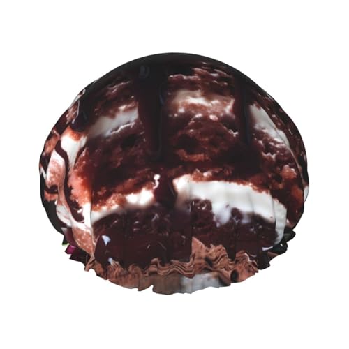 Schwarzwälder Kirschtorte Doppellagige Damen-Duschhaube, wiederverwendbar, großes Design, geeignet für alle Haarlängen, geeignet für Mädchen, Spa und Heimsalon. von WZYCWB