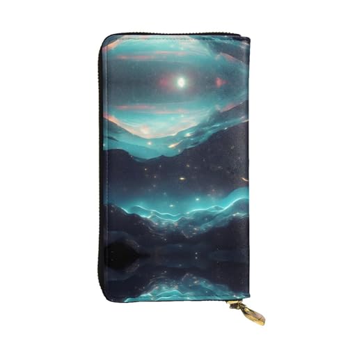 Science-Fiction-Stern-gemusterte lange Geldbörse aus Leder (19,1 x 10,4 cm), extra großes Multifunktionsfach, tolles Geschenk von WZYCWB