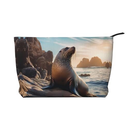 Sea Lion on the Rocks Damen-Kosmetiktasche, tragbare Geldbörse mit Reißverschluss, geeignet für Reisen und die tägliche Aufbewahrung von Kosmetika, Schwarz, Einheitsgröße Sea Lion on the Rocks Damen-Kosmetiktasche, tragbare Geldbörse mit Reißverschluss, geeignet für Reisen und die tägliche Aufbewahrung von Kosmetika, Schwarz, Einheitsgröße von WZYCWB