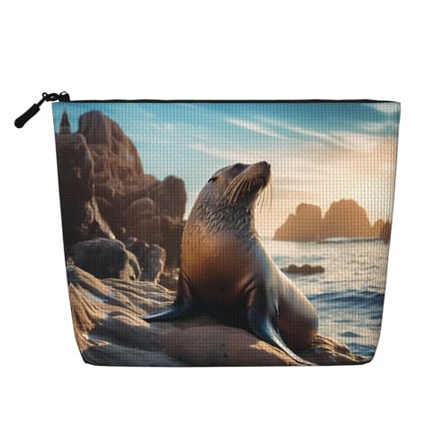 Sea Lion on the Rocks Damen Kultur- und Kosmetiktasche, Unisex-Kulturbeutel, Aufbewahrungstasche für Körperpflege, Schwarz, Einheitsgröße Sea Lion on the Rocks Damen Kultur- und Kosmetiktasche, Unisex-Kulturbeutel, Aufbewahrungstasche für Körperpflege, Schwarz, Einheitsgröße von WZYCWB
