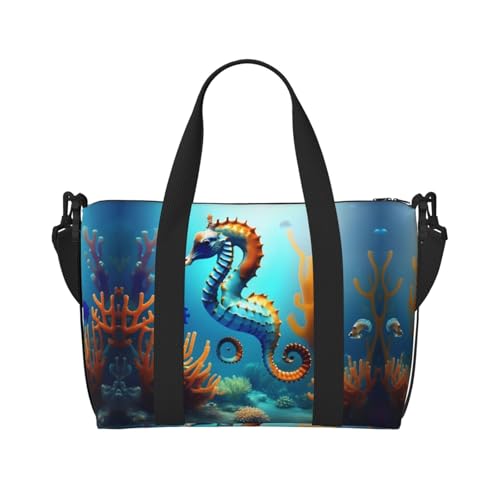 Seabed Coral Seepferdchen Damen Handgehaltene Crossbody Reisetasche Casual Handtasche mit Reißverschluss Geeignet für Arbeit Reisen Fitness Reisen Schwarz Einheitsgröße von WZYCWB