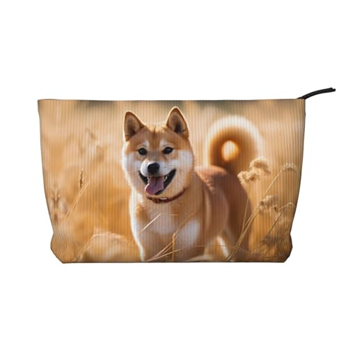 Shiba Inu Damen-Kosmetiktasche aus Kord, tragbare Geldbörse mit Reißverschluss, geeignet für Reisen und die tägliche Aufbewahrung von Kosmetika, Schwarz, Einheitsgröße von WZYCWB