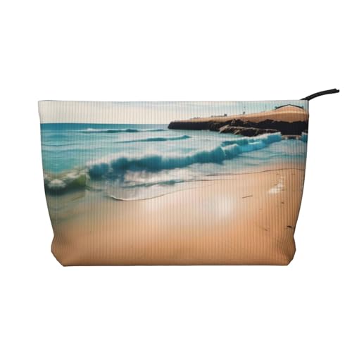 Strandlandschaft Damen Cord-Kosmetiktasche, tragbare Geldbörse mit Reißverschluss, geeignet für Reisen und die tägliche Aufbewahrung von Kosmetika, Schwarz, Einheitsgröße Strandlandschaft Damen Cord-Kosmetiktasche, tragbare Geldbörse mit Reißverschluss, geeignet für Reisen und die tägliche Aufbewahrung von Kosmetika, Schwarz, Einheitsgröße von WZYCWB
