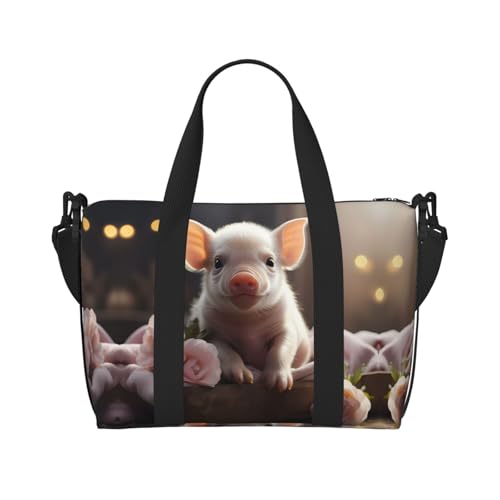 Süße junge Schweine-Damen-Handtasche, Umhängetasche, Reisetasche, lässige Handtasche mit Reißverschluss, geeignet für Arbeit, Reisen, Fitness, Reisen von WZYCWB