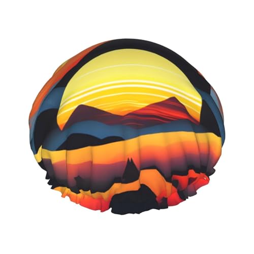 Sunrise Mountain Doppelschichtige Damen-Duschhaube, wiederverwendbar, großes Design, geeignet für alle Haarlängen, geeignet für Mädchen, Spa und Heimsalon. von WZYCWB
