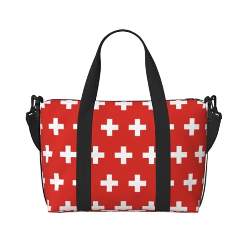 Swiss Flag Damen Handheld Crossbody Reisetasche Casual Handtasche mit Reißverschluss Geeignet für Arbeit Reisen Fitness Reisen Schwarz Einheitsgröße Swiss Flag Damen Handheld Crossbody Reisetasche Casual Handtasche mit Reißverschluss Geeignet für Arbeit Reisen Fitness Reisen Schwarz Einheitsgröße von WZYCWB