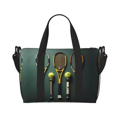 Tennisbälle und Schläger Damen Handtasche Crossbody Reisetasche Casual Handtasche mit Reißverschluss Geeignet für Arbeit Reisen Fitness Reisen Schwarz Einheitsgröße von WZYCWB