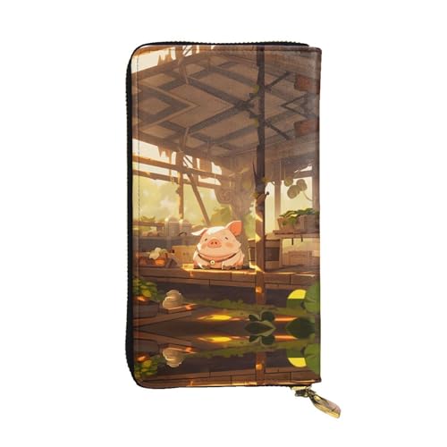 The Pig is Sleeping Gemusterte lange Geldbörse aus Leder (19,1 x 10,4 cm) | Extra großes Multifunktionsfach | tolles Geschenk von WZYCWB