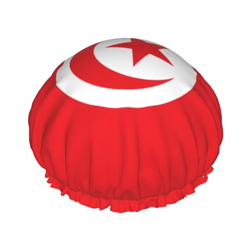 Tunesische Flagge, doppellagige Damen-Duschhaube, wiederverwendbar, großes Design, geeignet für alle Haarlängen, geeignet für Mädchen, Spa und Heimsalon. von WZYCWB