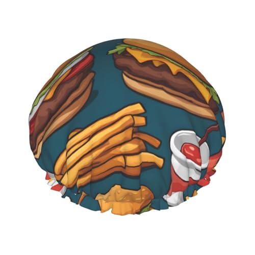 Viele leckere Lebensmittel, doppellagige Damen-Duschhaube, wiederverwendbar, großes Design, geeignet für alle Haarlängen, geeignet für Mädchen, Spa und Heimsalon. von WZYCWB