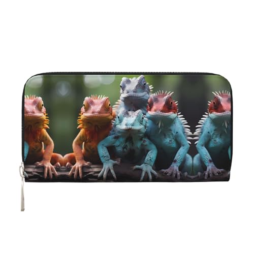 WZYCWB 4 bunte Eidechsen bedruckte Geldbörse mit Reißverschluss, perfekt für Reisen, Business und den Alltag. Hält Handys und Bargeld. von WZYCWB
