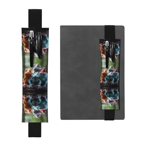 WZYCWB 4 bunte Eidechsen bedruckte große Kapazität PVC-Stifthalter + kreatives Tagebuch-Stifttaschen-Set mit Gummiband, Anti-Rutsch-Design von WZYCWB