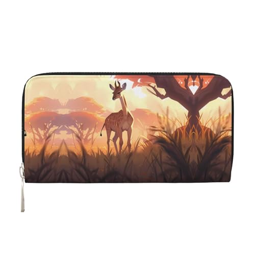 WZYCWB Afrikanische Savanne Giraffe Kalb bedruckte Geldbörse mit Reißverschluss, perfekt für Reisen, Business und den Alltag. Hält Handys und Bargeld. von WZYCWB