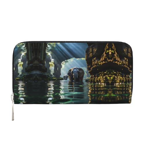 WZYCWB Asiatischer Elefant im Wasser, bedruckte Geldbörse mit Reißverschluss, perfekt für Reisen, Business, und Alltag. Hält Handys und Bargeld. von WZYCWB