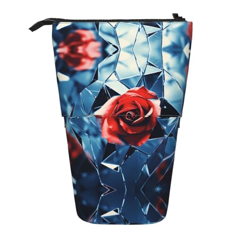 WZYCWB Ausziehbarer Stifthalter aus Glas mit roter Rose für Wohnheim oder Büro. von WZYCWB