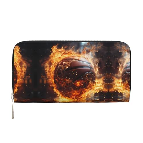 WZYCWB Basketball on Fire and Water Flame Splashing Printed zippered wallet perfect for travel, business, and everyday wear Holds cell phones and cash von WZYCWB