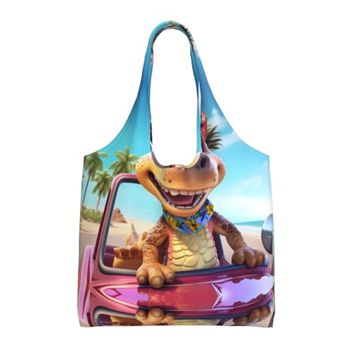 WZYCWB Bedruckte Canvas-Tasche mit Aufschrift "Happy Little Dinosaurier", modische Alltagstasche, geeignet für den täglichen Gebrauch auf Reisen und zum Einkaufen von WZYCWB
