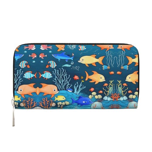 WZYCWB Blaue Unterwasserwelt der Fische, bedruckte Geldbörse mit Reißverschluss, perfekt für Reisen, Business und den Alltag. Hält Handys und Bargeld. von WZYCWB