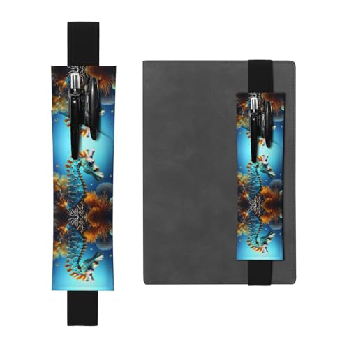 WZYCWB Blaues Seepferdchen-bedrucktes großes Fassungsvermögen PVC-Stifthalter + kreatives Tagebuch-Stifttaschen-Set mit Gummiband, Anti-Rutsch-Design von WZYCWB