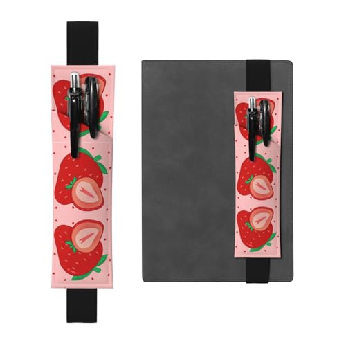 WZYCWB Cartoon-Erdbeer-bedruckter großer PVC-Stifthalter + kreatives Tagebuch-Stifttaschen-Set mit Gummiband, Anti-Rutsch-Design von WZYCWB