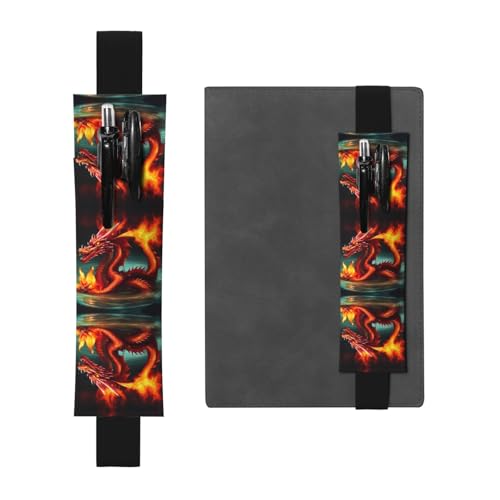 WZYCWB Drachenkönig im Feuer bedruckter großer Kapazität PVC-Stifthalter + kreatives Tagebuch Stiftetasche Set mit Gummiband Anti-Rutsch-Design von WZYCWB
