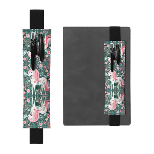 WZYCWB Einhorn mit rosa Haaren bedruckter großer Kapazität PVC Stifthalter + kreatives Tagebuch Stiftetasche Set mit Gummiband Anti-Rutsch-Design von WZYCWB