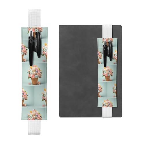 WZYCWB Federmäppchen mit Eis und Blumen, PVC-Stifthalter und Stifthalter mit Gummibändern und Lesezeichen sind die beste Geschenkwahl. von WZYCWB